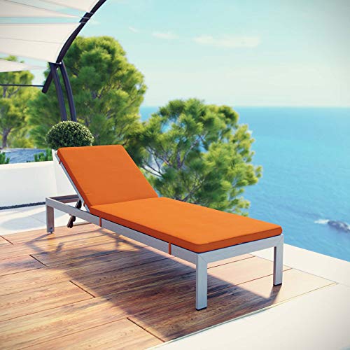 Modway Shore Aluminum Outdoor Patio Chaise Poolside Lounge Chair with Cushion, Orange