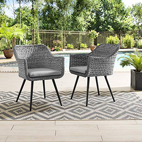 Modway EEI-3181-GRY-GRY-SET Endeavor Outdoor Patio Wicker Rattan Dining Armchair, Set of 2, Gray