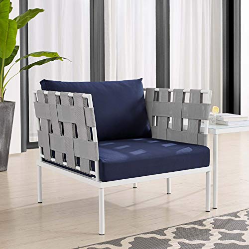 Modway EEI-4956-GRY-NAV Harmony Sunbrella Gray Navy Outdoor Patio Aluminum Armchair