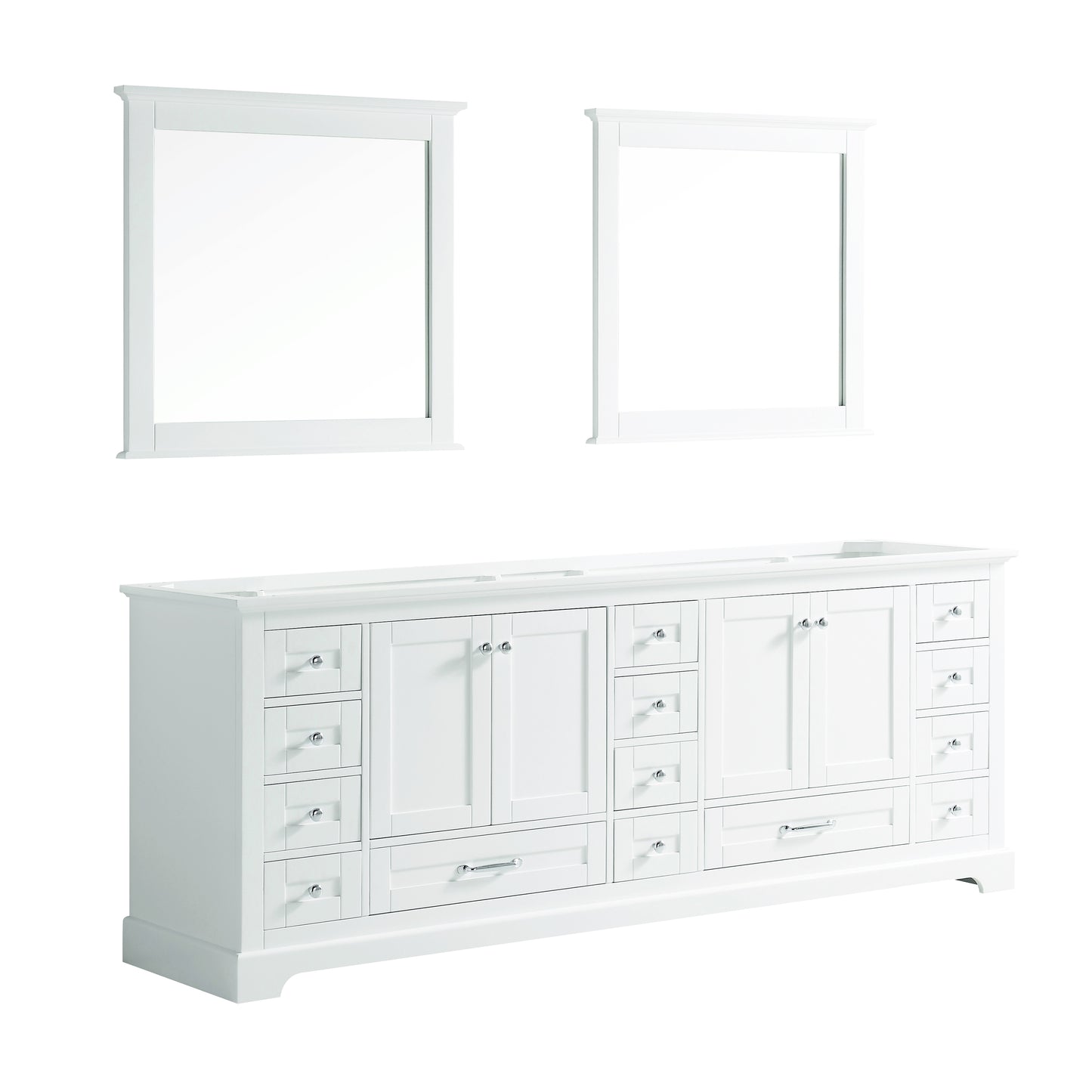 Dukes 84" White Double Vanity, no Top and 34" Mirrors