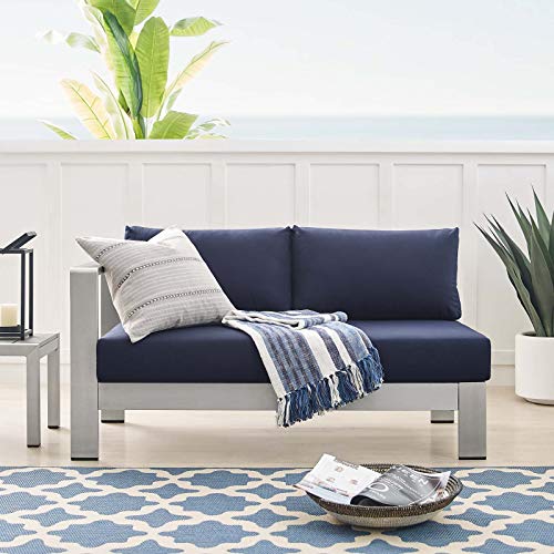 Modway EEI-4223-SLV-NAV Shore Sunbrella Patio Left-Arm in Silver Navy