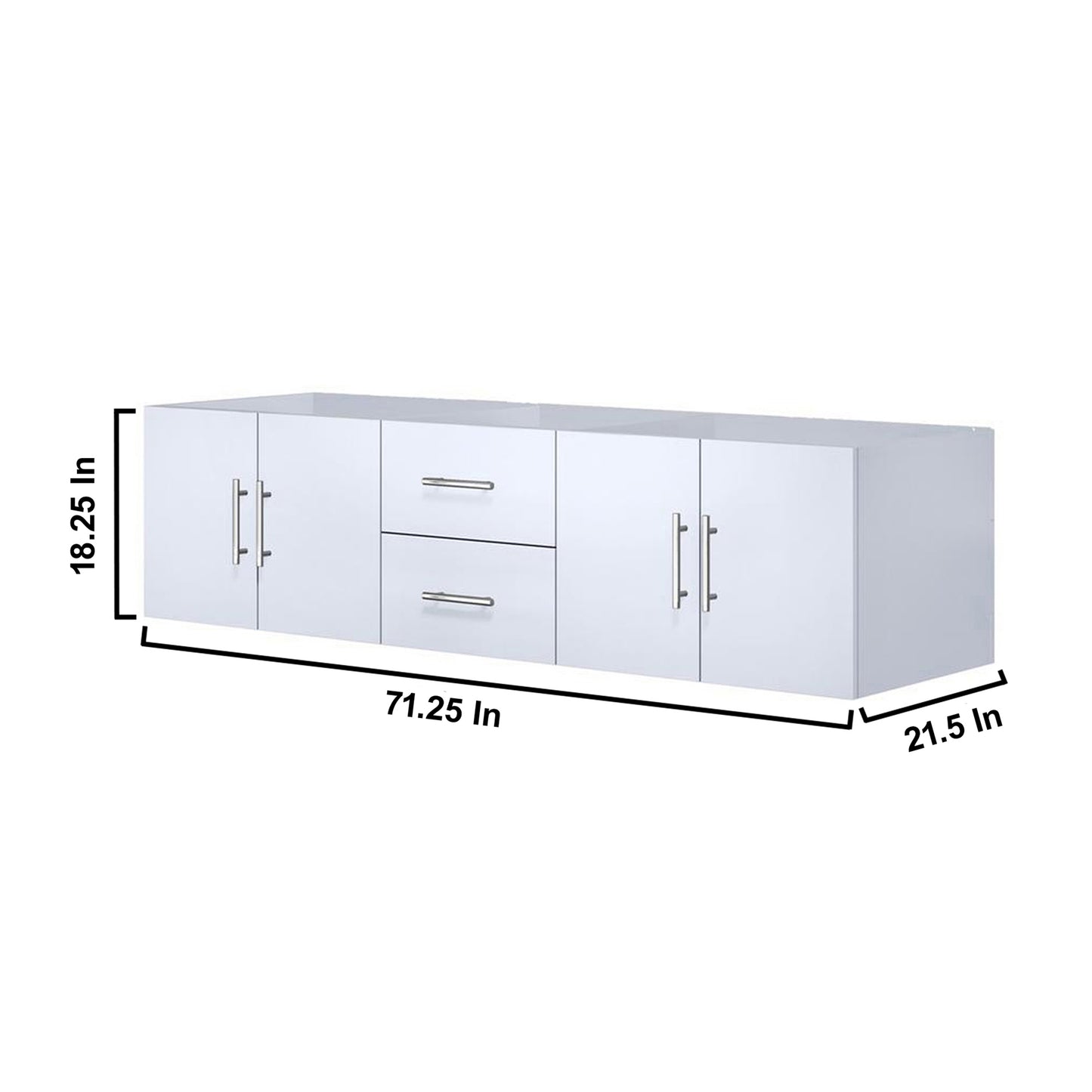 Geneva 72" Glossy White Double Vanity, no Top and 30" LED Mirrors