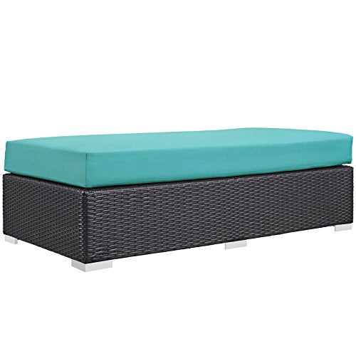 Modway Convene Wicker Rattan Outdoor Patio Rectangle Ottoman in Espresso Turquoise