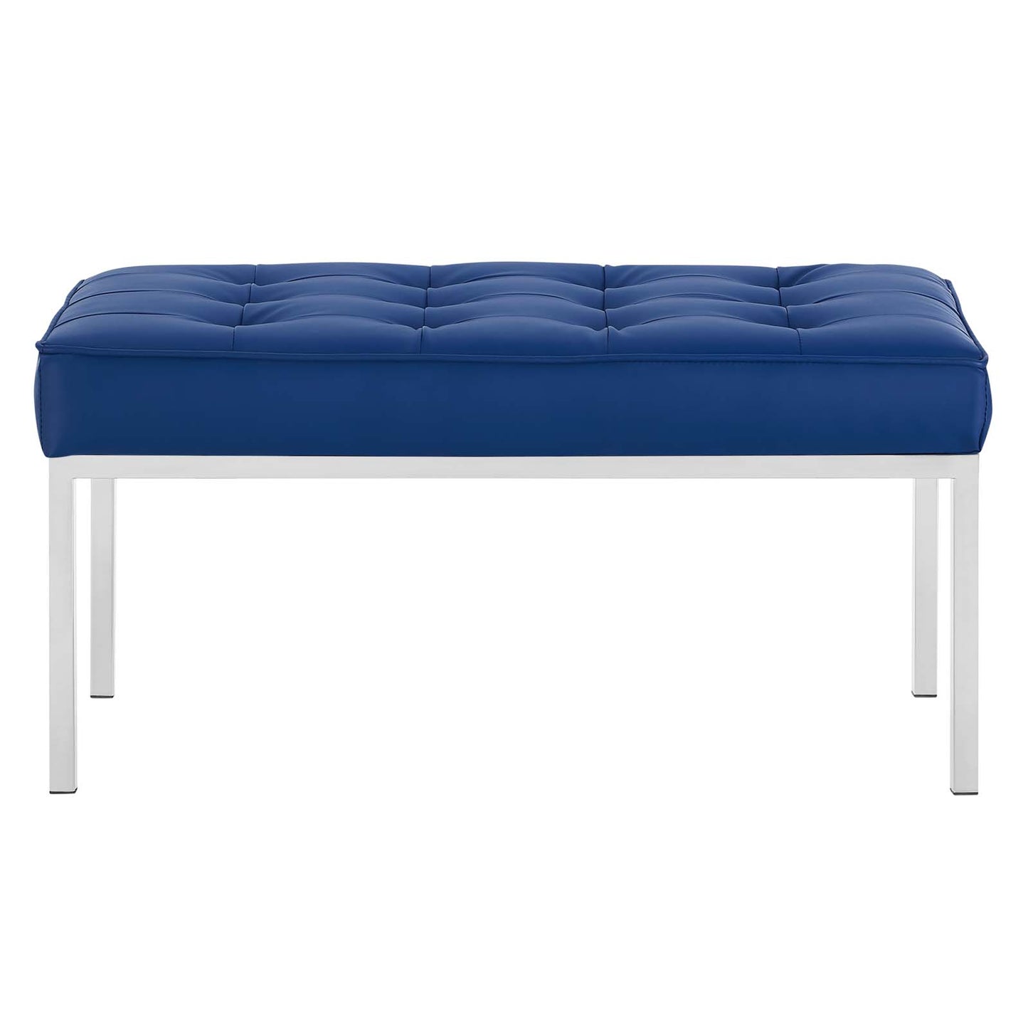 Modway Loft Tufted Button Vegan Leather Upholstered Medium Accent Bench in Silver Navy