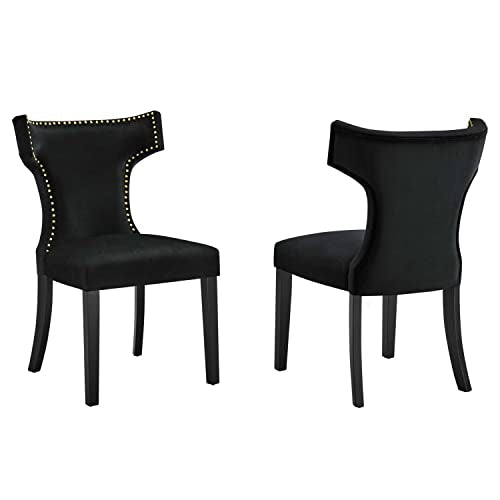 Modway Curve Velvet Set of 2 Dining Chairs with Black Finish EEI-5008-BLK