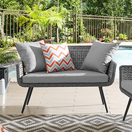 Modway Endeavor Wicker Rattan Aluminum Outdoor Patio Loveseat with Cushions in Gray Gray