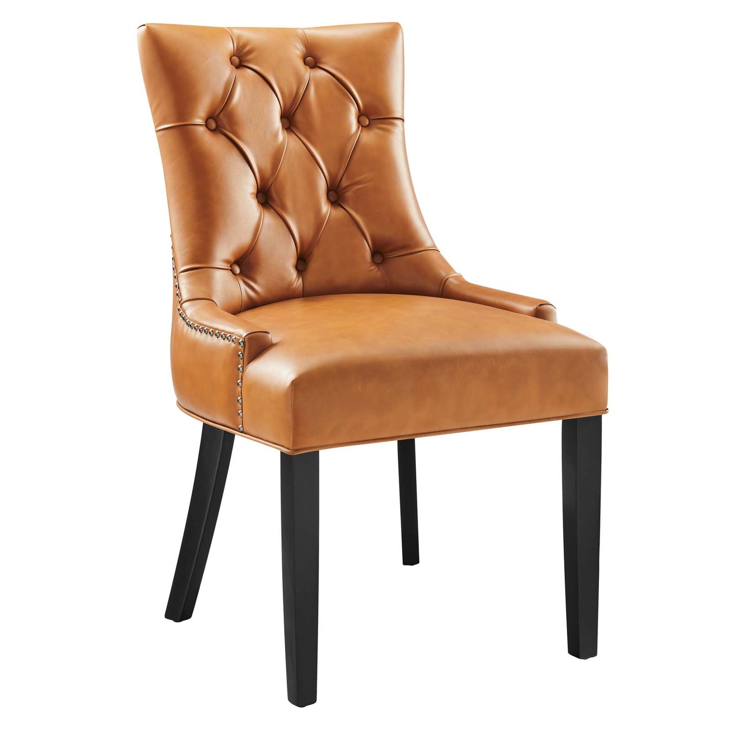 Modway Regent Modern Tufted Vegan Leather Upholstered Two Dining Chairs with Nailhead Trim in Tan