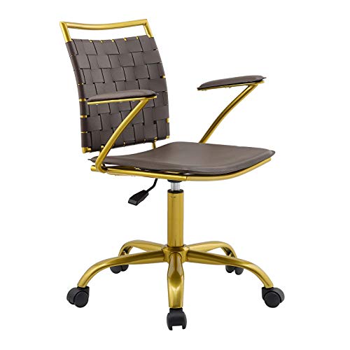 Modway Fuse Webbed Back Faux Leather and Gold Metal Adjustable Office Chair in Brown