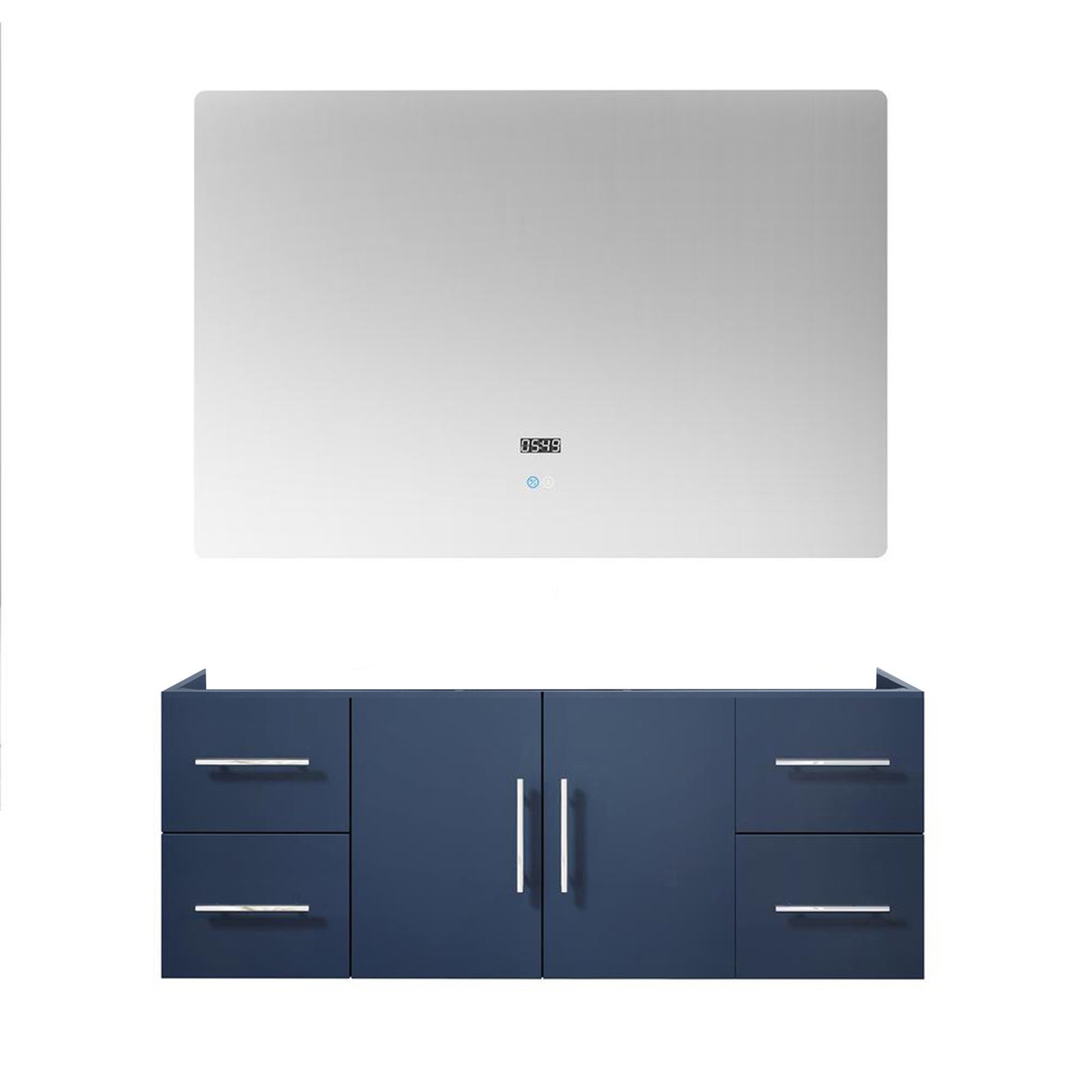 Geneva 48" Navy Blue Single Vanity, no Top and 48" LED Mirror