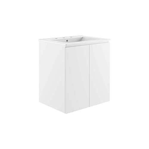 Modway White Bryn Wall-Mount Bathroom Vanity EEI-5777-WHI-WHI