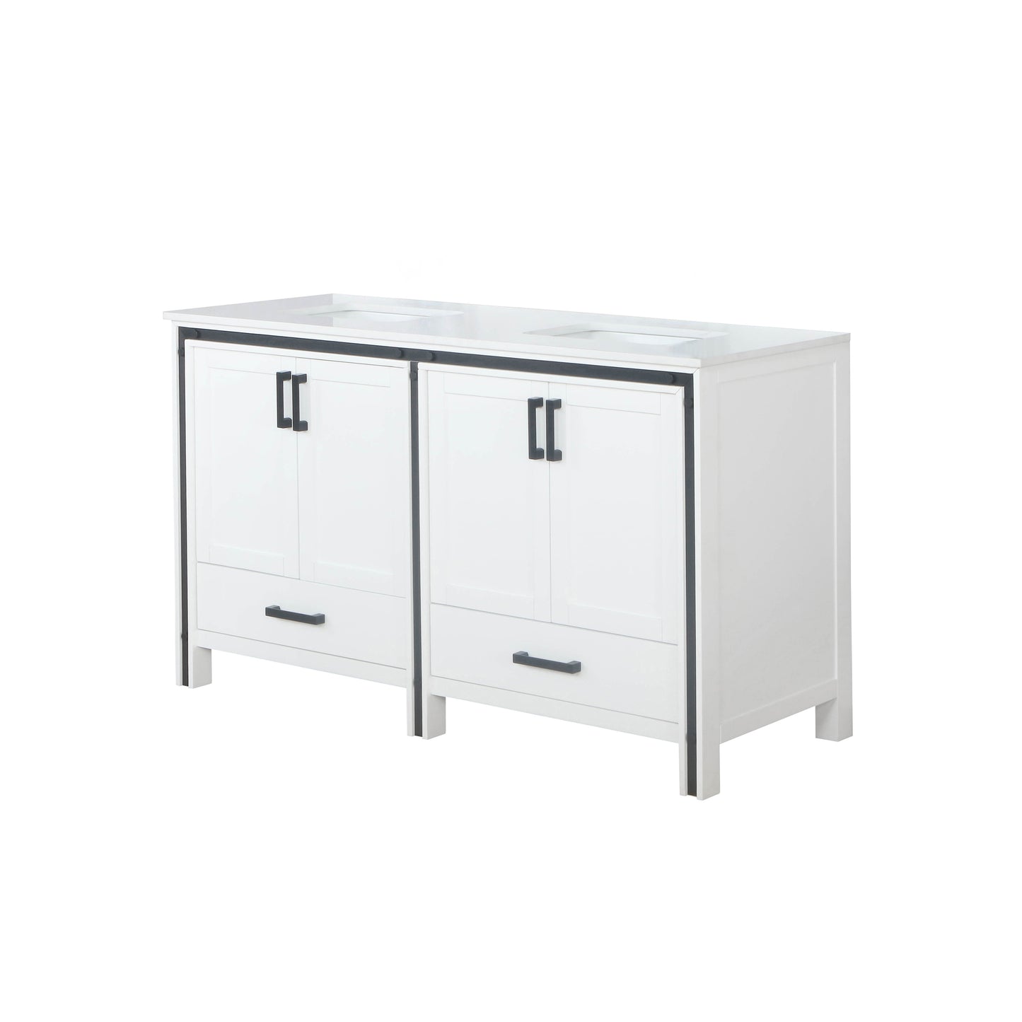 Ziva 60" White Double Vanity, Cultured Marble Top, White Square Sink and no Mirror