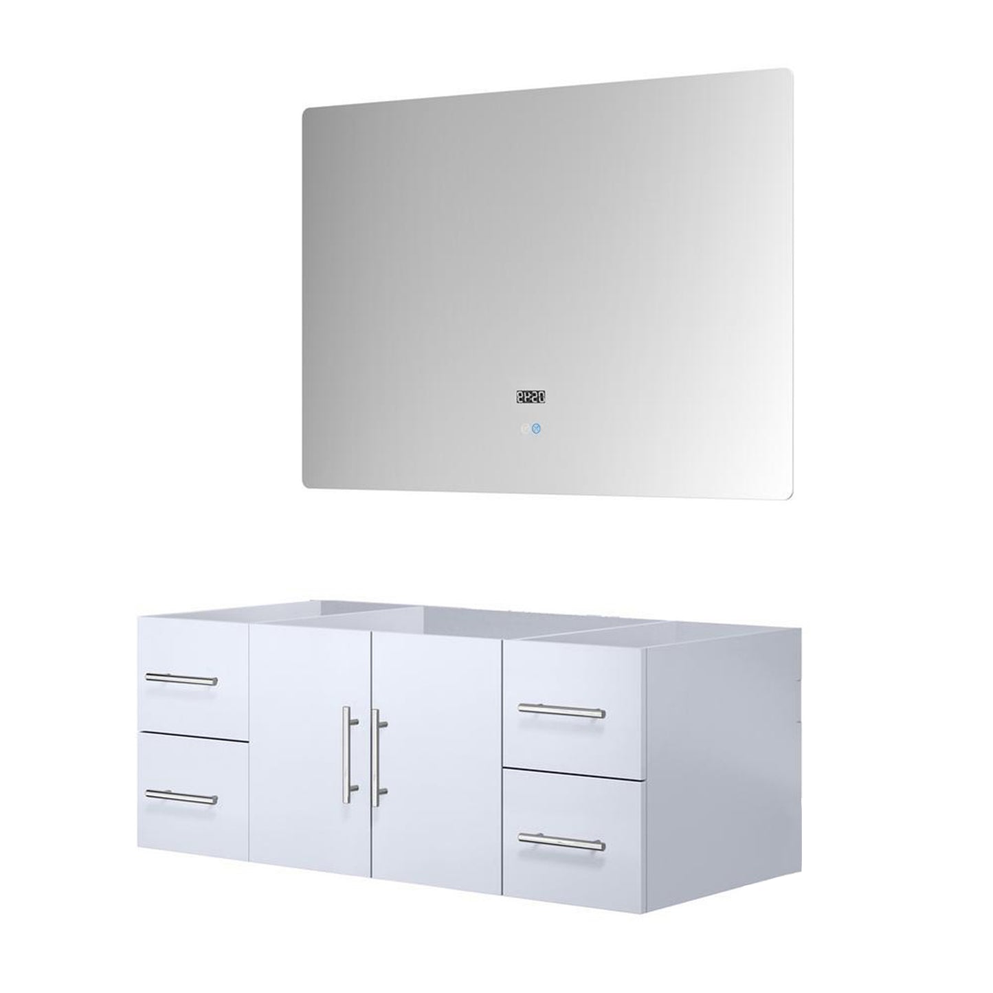 Geneva 48" Glossy White Single Vanity, no Top and 48" LED Mirror