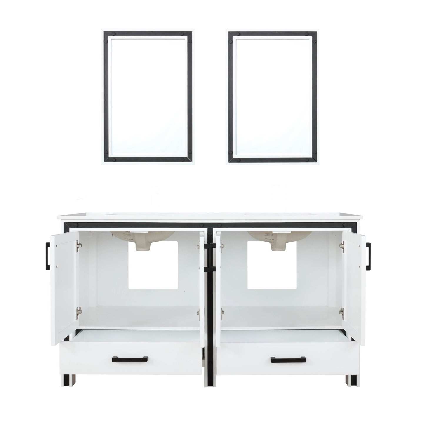 Ziva 60" White Double Vanity, Cultured Marble Top, White Square Sink and 22" Mirrors