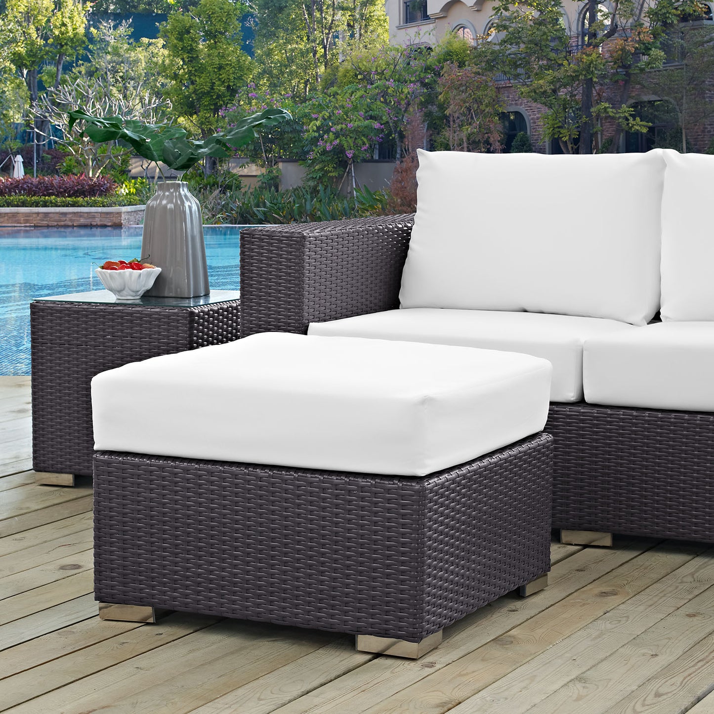 Modway Convene Wicker Rattan Outdoor Patio Sectional Seat with Cushions