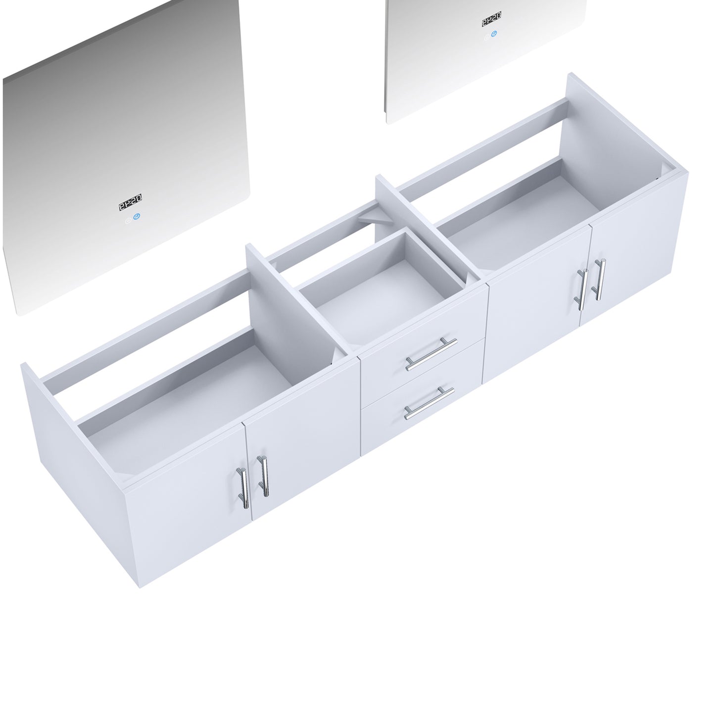 Geneva 80" Glossy White Double Vanity, no Top and 30" LED Mirrors