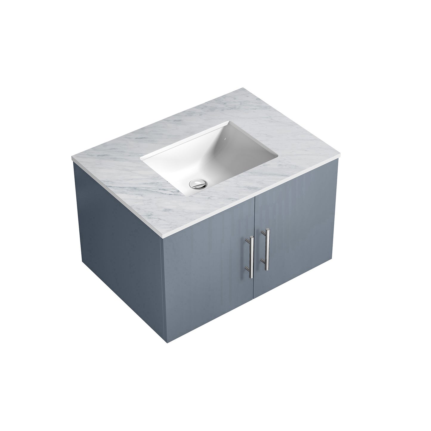 Geneva 30" Dark Grey Single Vanity, White Carrara Marble Top, White Square Sink and no Mirror