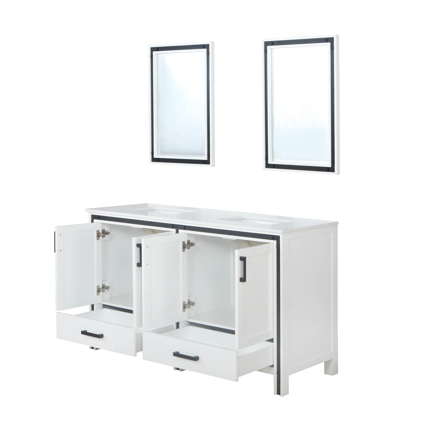 Ziva 60" White Double Vanity, Cultured Marble Top, White Square Sink and 22" Mirrors