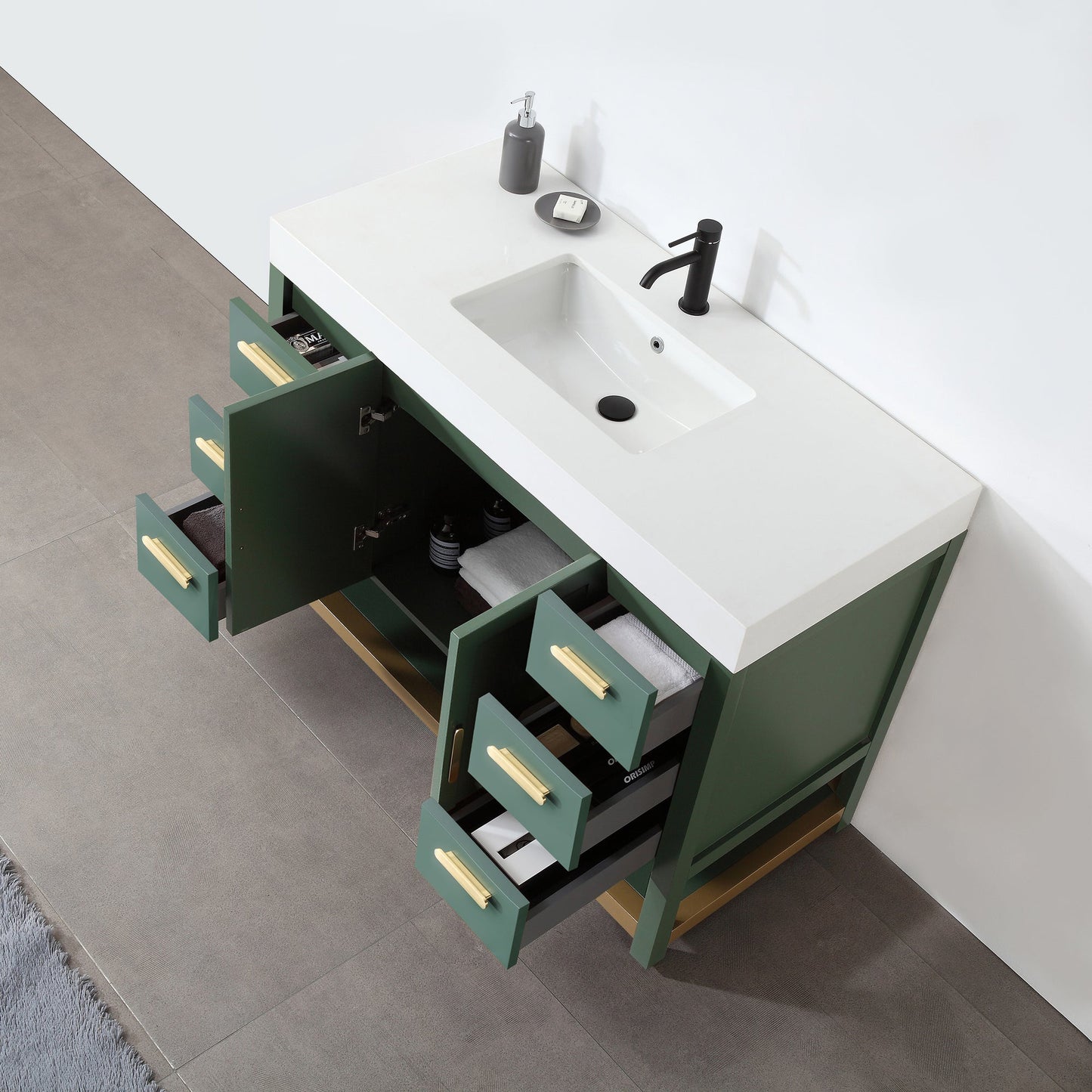 WINCHESTER 48” FOREST GREEN FREESTANDING MODERN BATHROOM VANITY (WHITE COUNTERTOP)