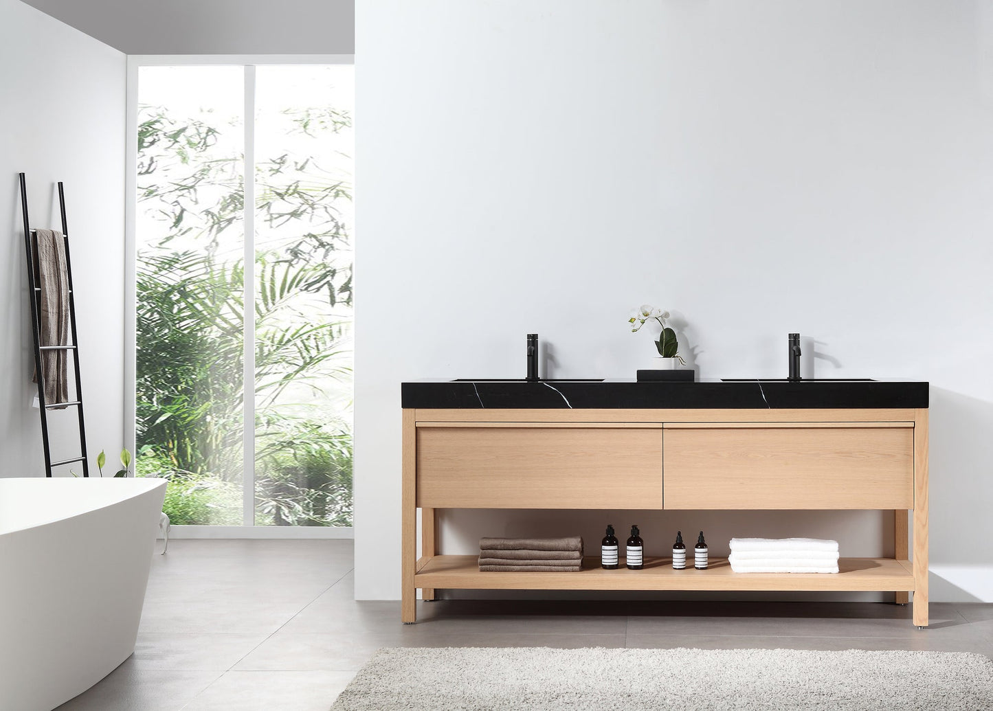 BIBURY 72” WHITEWASH OAK FREESTANDING MODERN BATHROOM VANITY