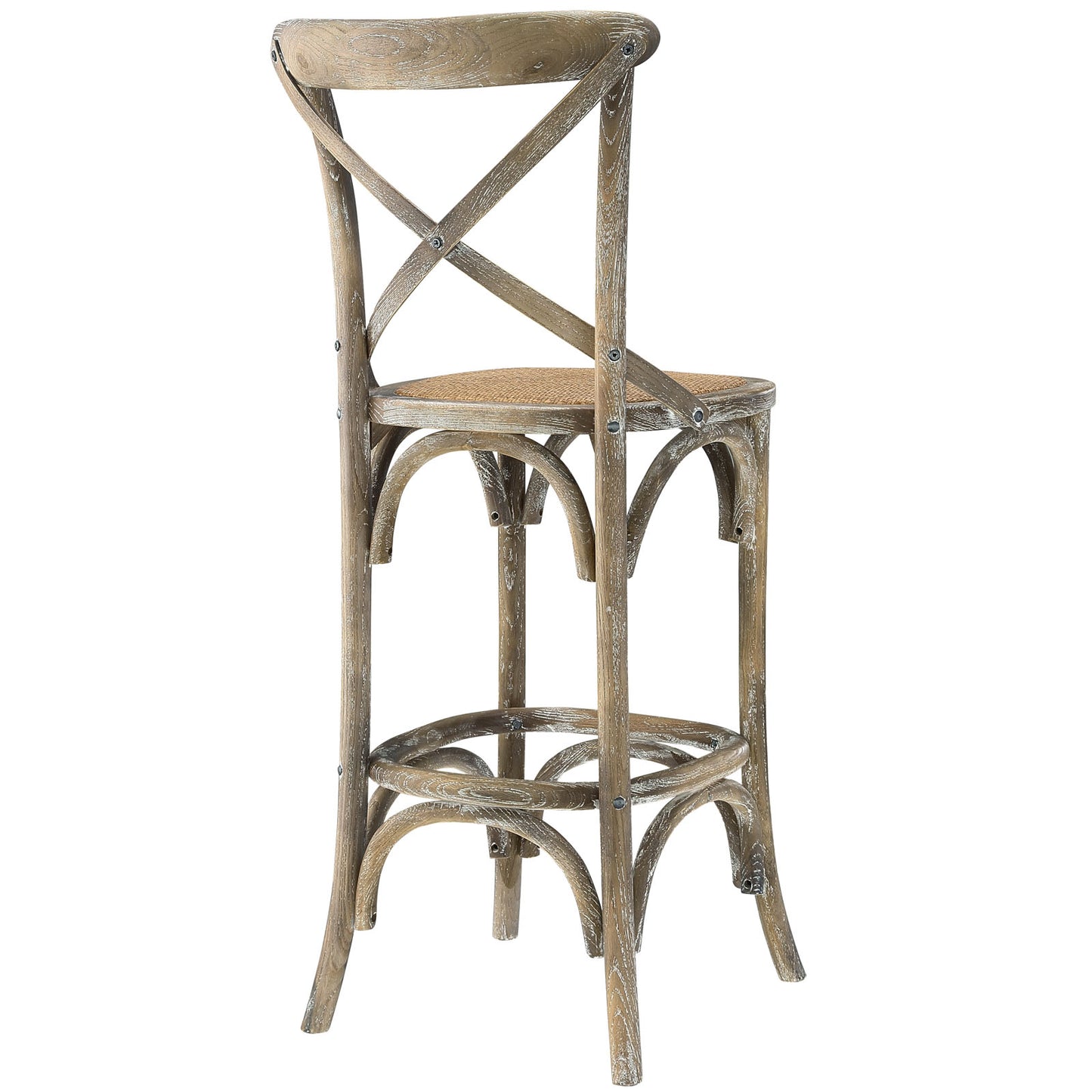 Modway Gear Rustic Farmhouse Elm Wood Rattan Bar Stool in Gray - Fully Assembled