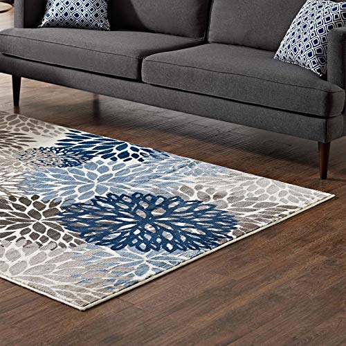 Modway Calithea Vintage Classic Abstract Floral 5x8 Area Rug In Blue, Brown and Beige