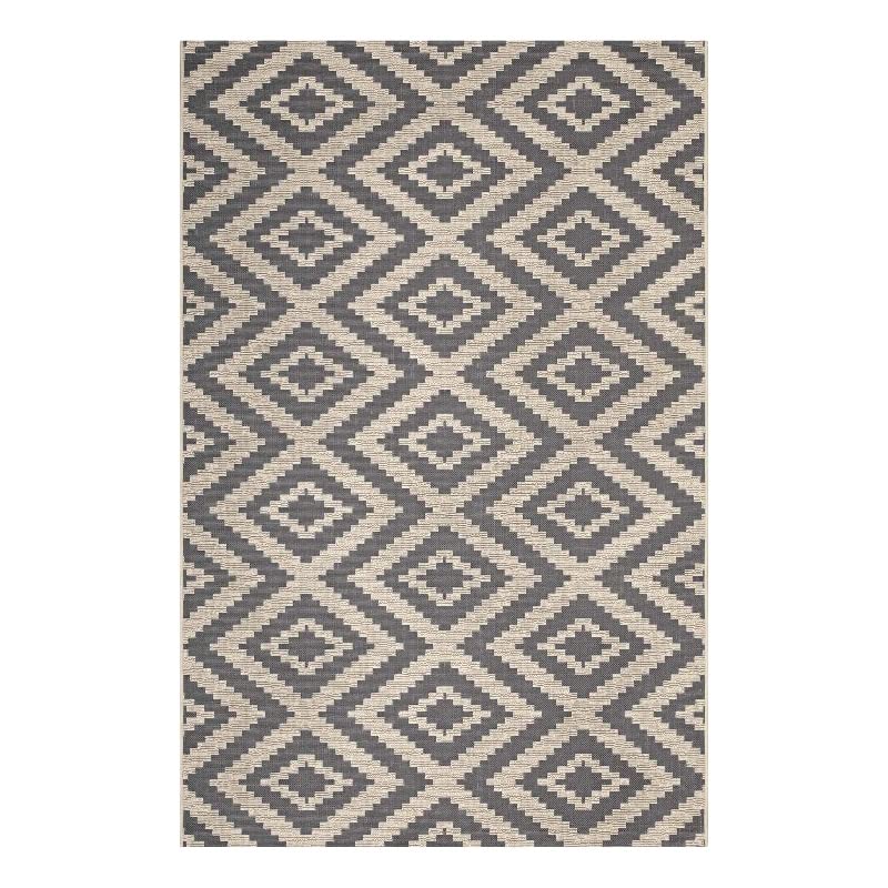 Modway Jagged Geometric Diamond Trellis 9x12 Indoor and Outdoor Area Rug in Gray and Beige