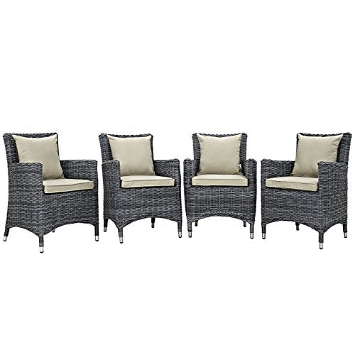 Modway EEI-2314-GRY-NAV-SET Summon 4 Piece Sunbrella Dining Set, Four Armchair, Navy