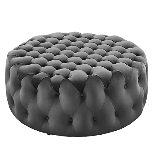 Modway Amour Tufted Button Velvet Large Round Ottoman with Gray EEI-5469-GRY