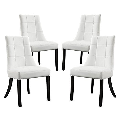 Modway Noblesse Modern Tufted Vegan Leather Upholstered Four Kitchen and Dining Room Chairs in White