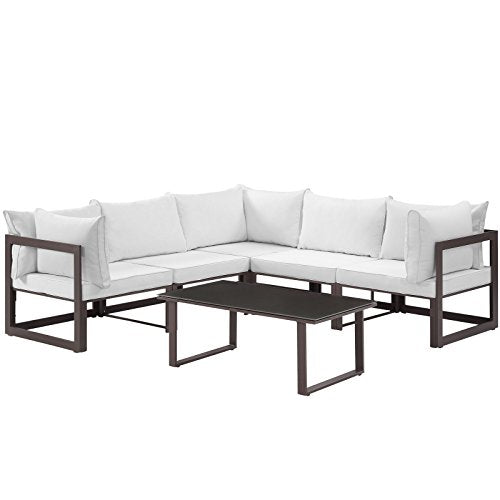 Modway EEI-1732-BRN-WHI-SET Fortuna Outdoor Patio Sectional Sofa Set, 6 Piece, Brown White