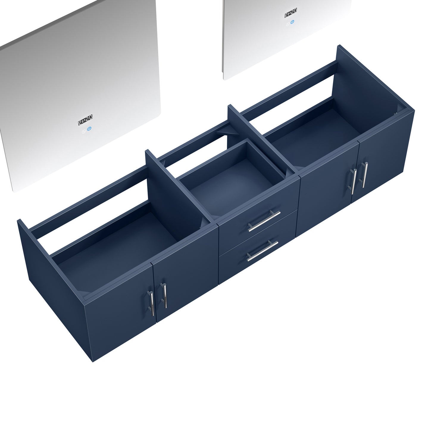 Geneva 72" Navy Blue Double Vanity, no Top and 30" LED Mirrors