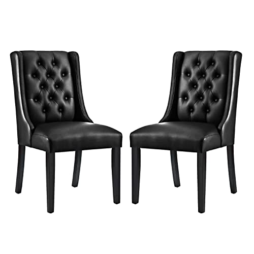 Modway Baronet Dining Chair Vinyl Set of 2, Black