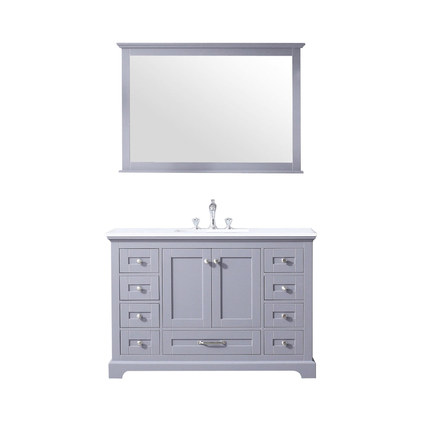 Dukes 48" Dark Grey Single Vanity, White Quartz Top, White Square Sink and 46" Mirror