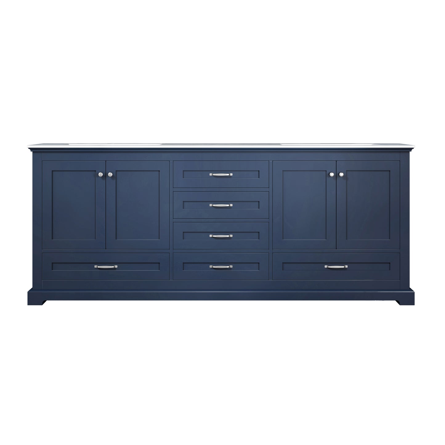 Dukes 80" Navy Blue Double Vanity, White Carrara Marble Top, White Square Sinks and no Mirror