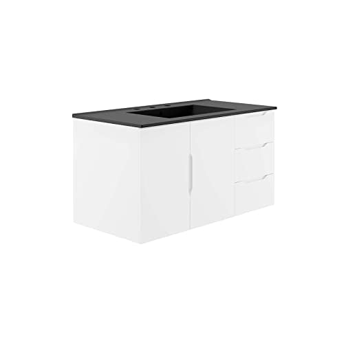 Modway Vitality 36" Wall-Mount Bathroom Vanity in White Black