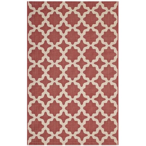 Modway Cerelia Moroccan Trellis 4x6 Indoor and Outdoor Area Rug in Red and Beige