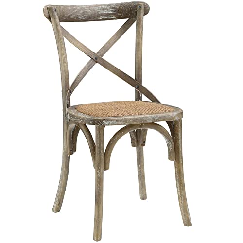 Modway Modern Farmhouse Cross Back Solid Elm Wood Dining Side Chair with Rattan Seat