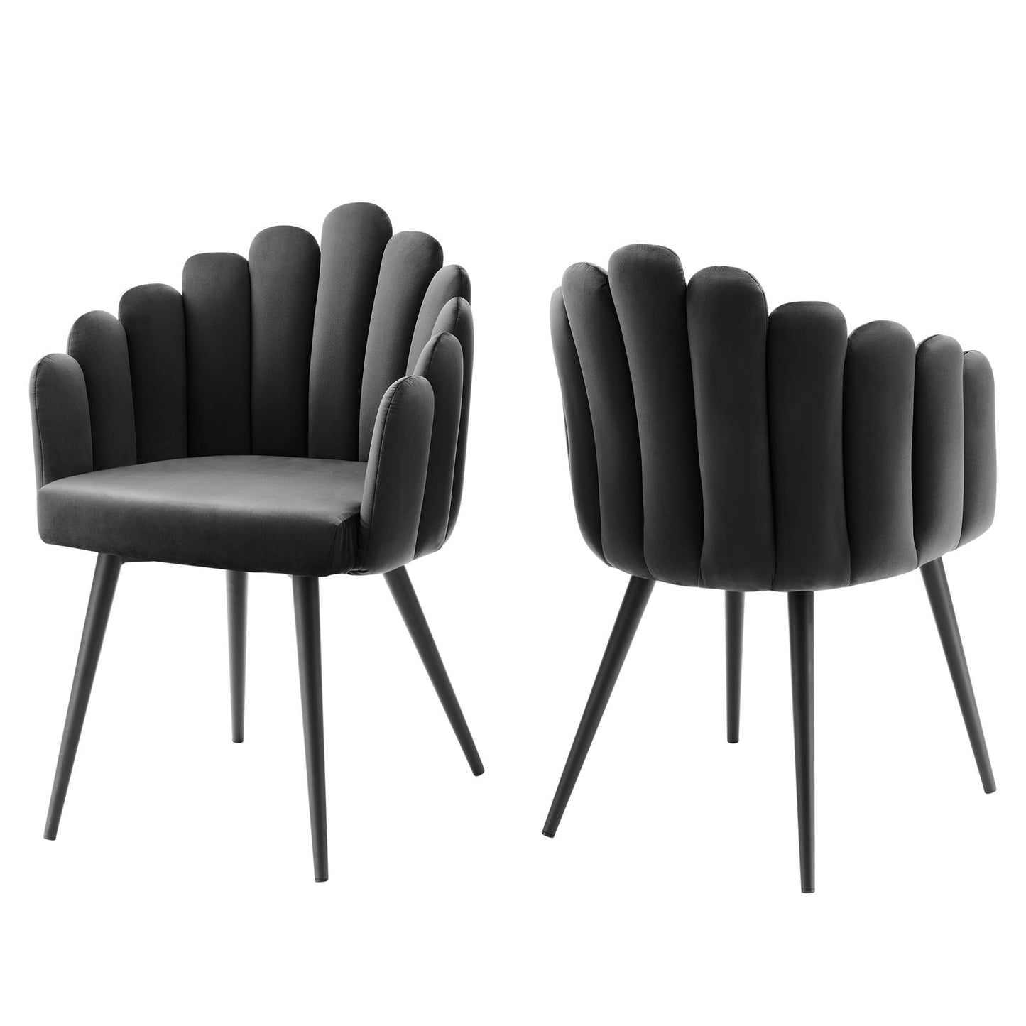 Modway Performance Velvet Channel Tufted Set of 2 in Black Charcoal Dining Chair