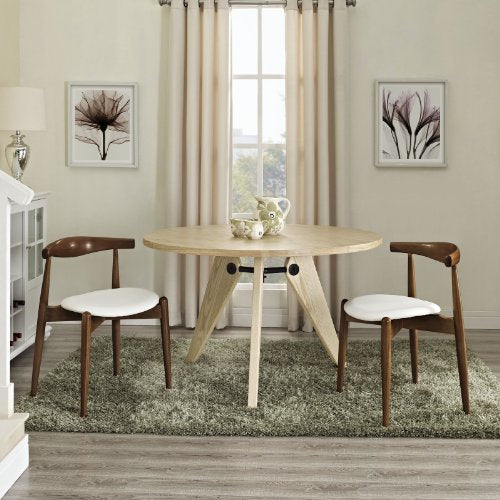 Modway Stalwart Mid-Century Modern Faux Leather Upholstered Two Dining Chairs in Dark Walnut White