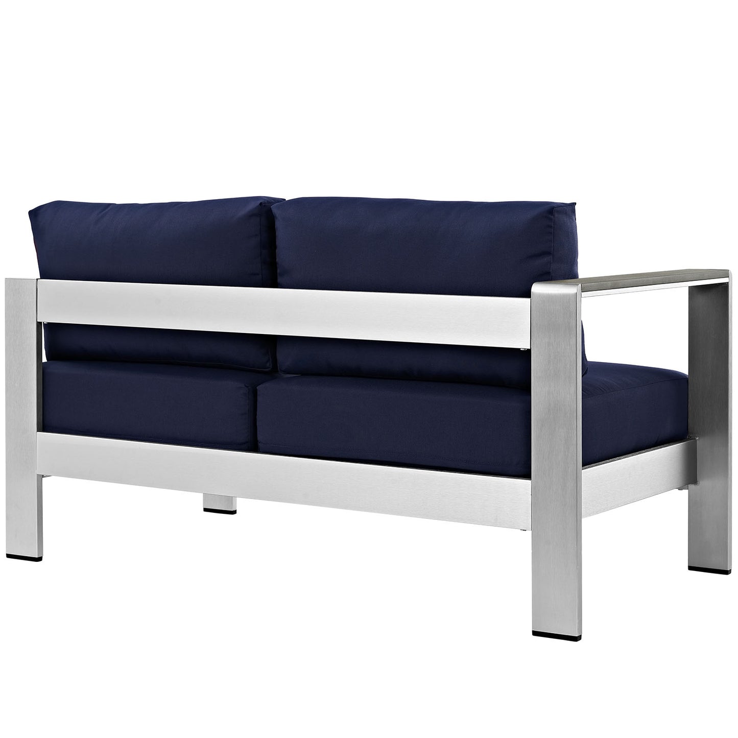 Modway Shore Aluminum Outdoor Patio Left Arm Loveseat in Silver Navy