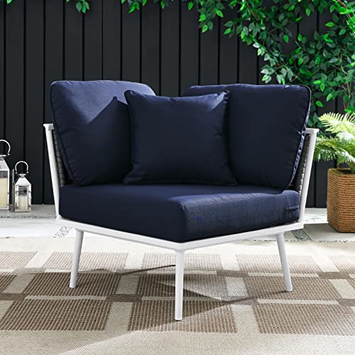 Modway EEI-5567-WHI-NAV Stance Outdoor Patio Aluminum White Navy Corner Chair, Blue