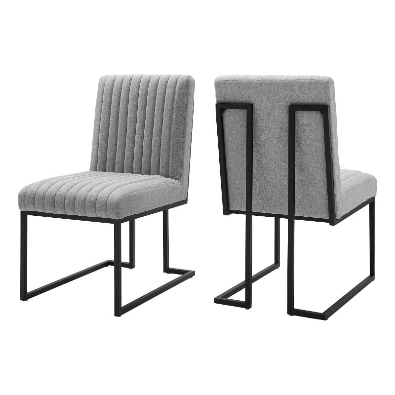 Modway Indulge Channel Tufted Fabric Dining Chairs Set of 2, Light Gray