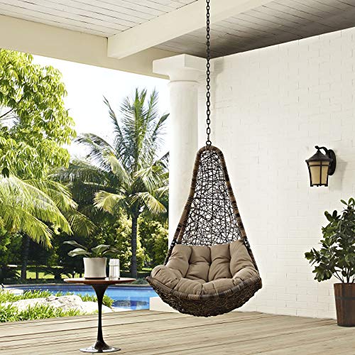 Modway EEI-2657-BLK-MOC-SET Abate Wicker Rattan Outdoor Patio with Hanging Steel Chain, Swing Chair Without Stand, Black Mocha