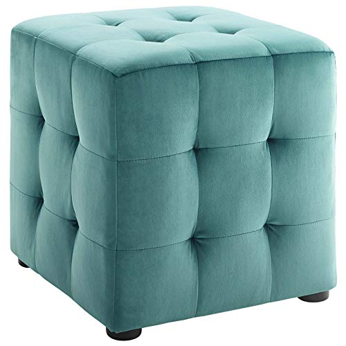 Modway Contour Tufted Button Cube Performance Velvet Ottoman, Teal 15.5"L x 15.5"H