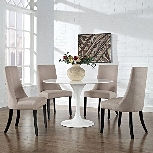 Modway Reverie Modern Upholstered Fabric Parsons Four Kitchen and Dining Room Chairs in Beige