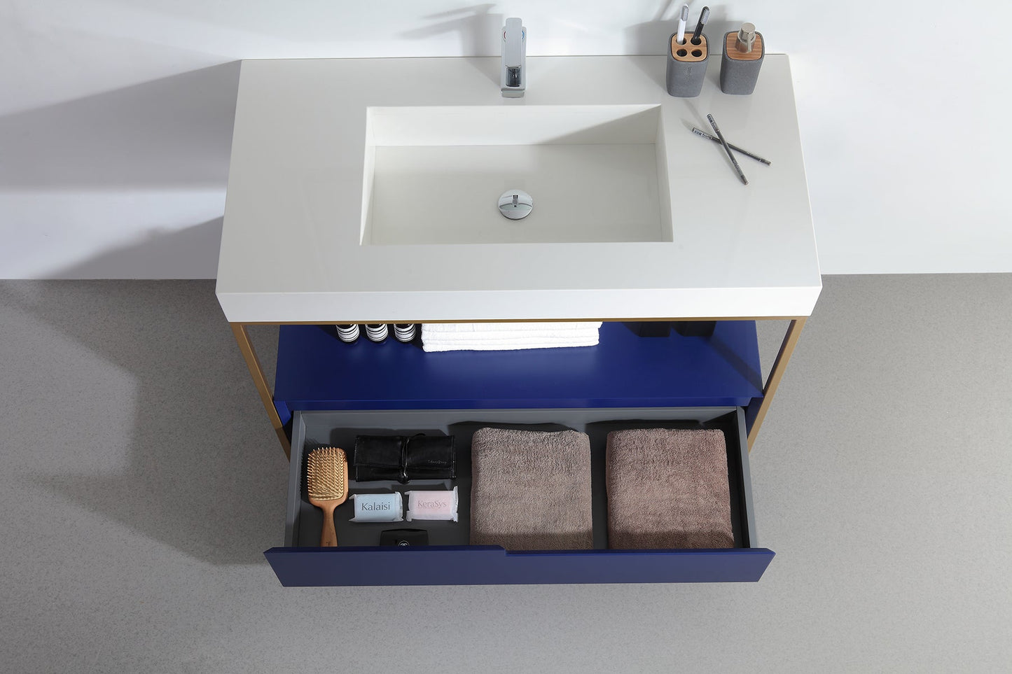 TEXEL 42” NAVY BLUE INDUSTRIAL STYLE FREESTANDING BATHROOM VANITY