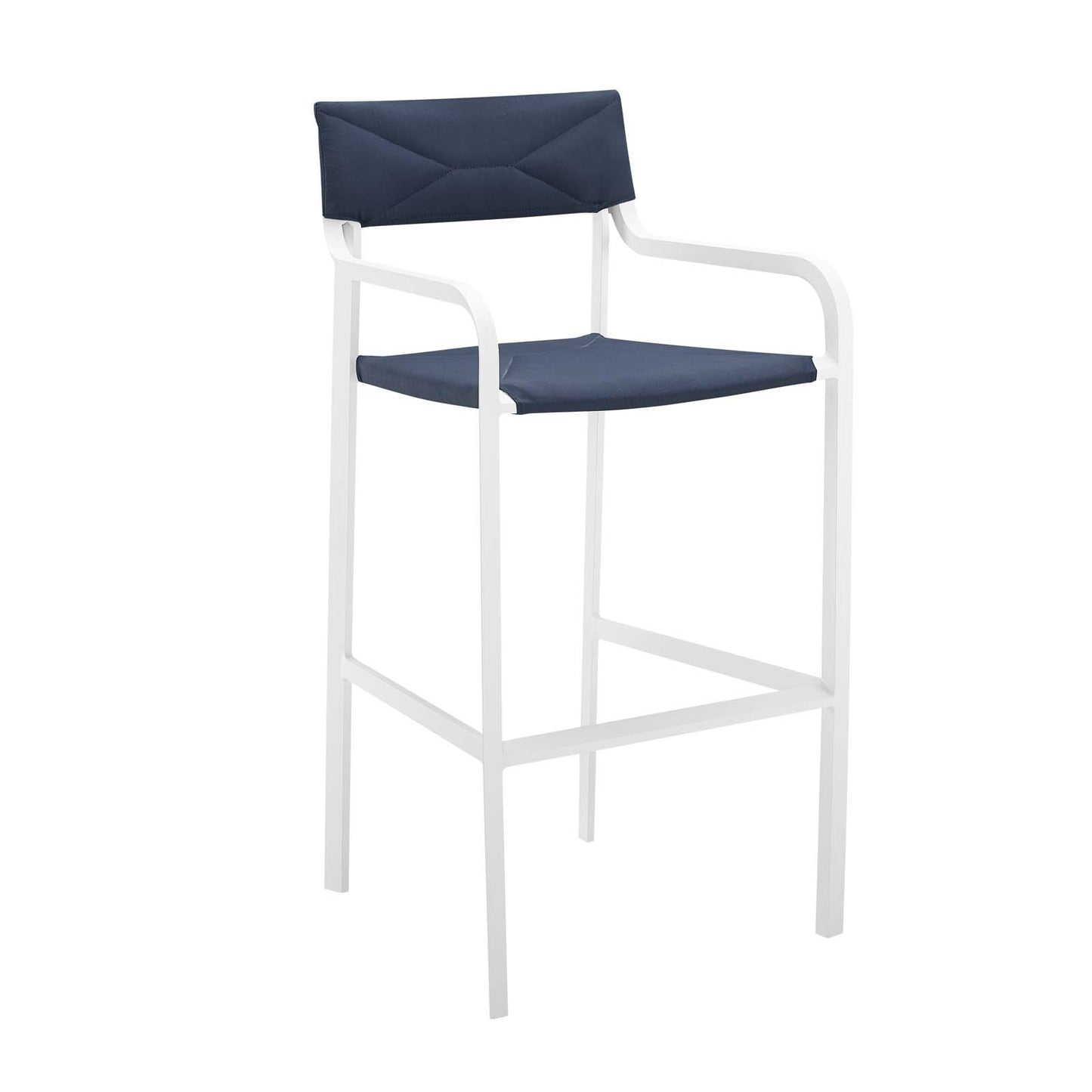 Modway Raleigh Aluminum Outdoor Bar Stool in White and Navy (Set of 2)