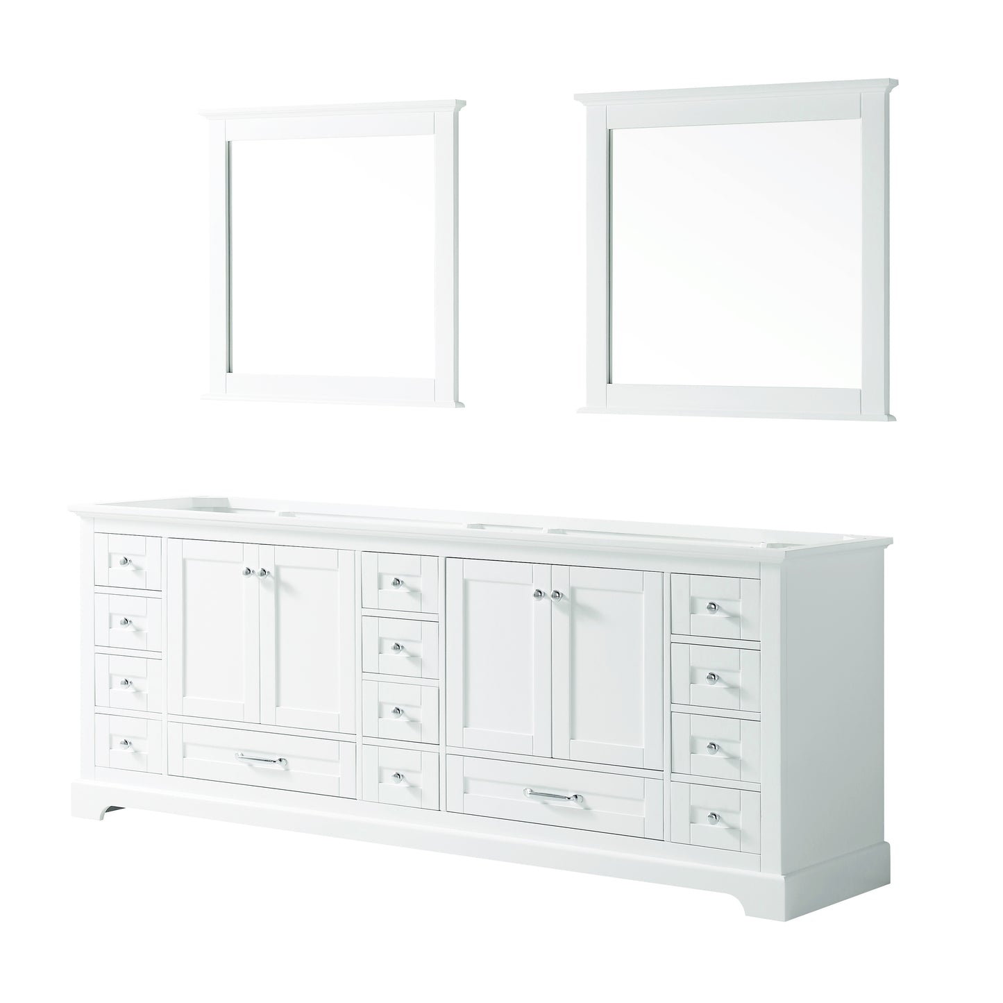 Dukes 84" White Double Vanity, no Top and 34" Mirrors