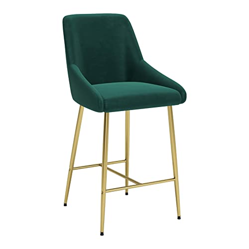 Zuo Modern - Madelaine Counter Chair Green & Gold - Modern - Seating - Steel, Plywood, Foam, 100% Polyester - Indoor - 39.4in Height