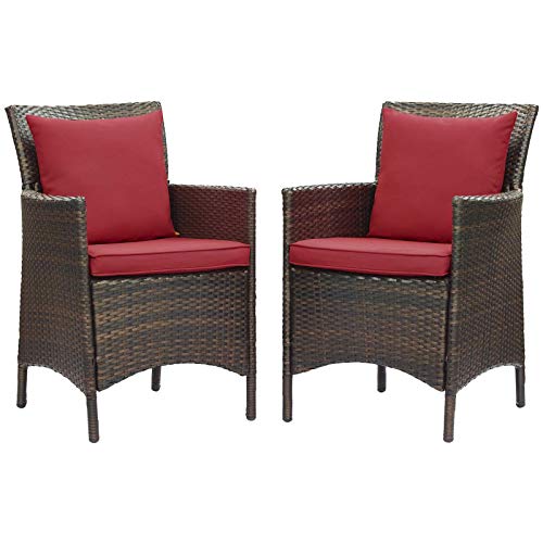 Modway Conduit Wicker Rattan Outdoor Patio Dining Arm Chair with Cushion